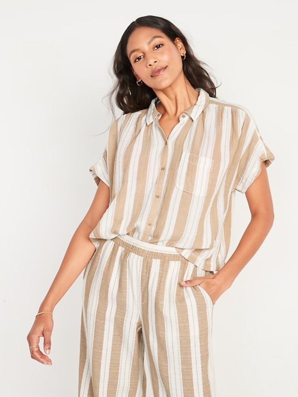 Linen Striped Beige & White vacation set